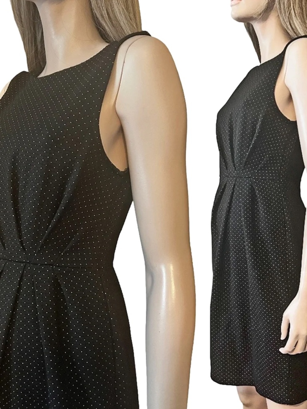 Banana Republic Sheath Dress Draped Pleated Detail MIcro Polka Dot Stretch